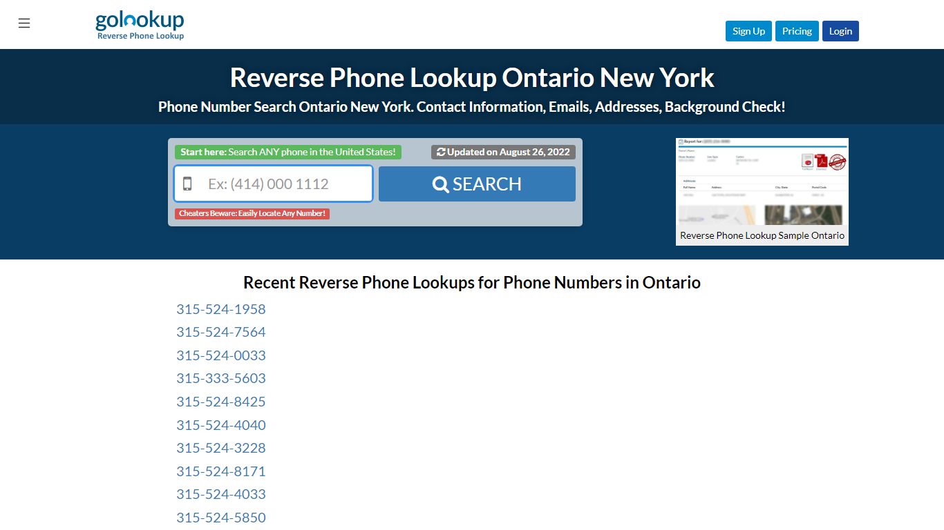 Reverse Phone LookUp Ontario New York